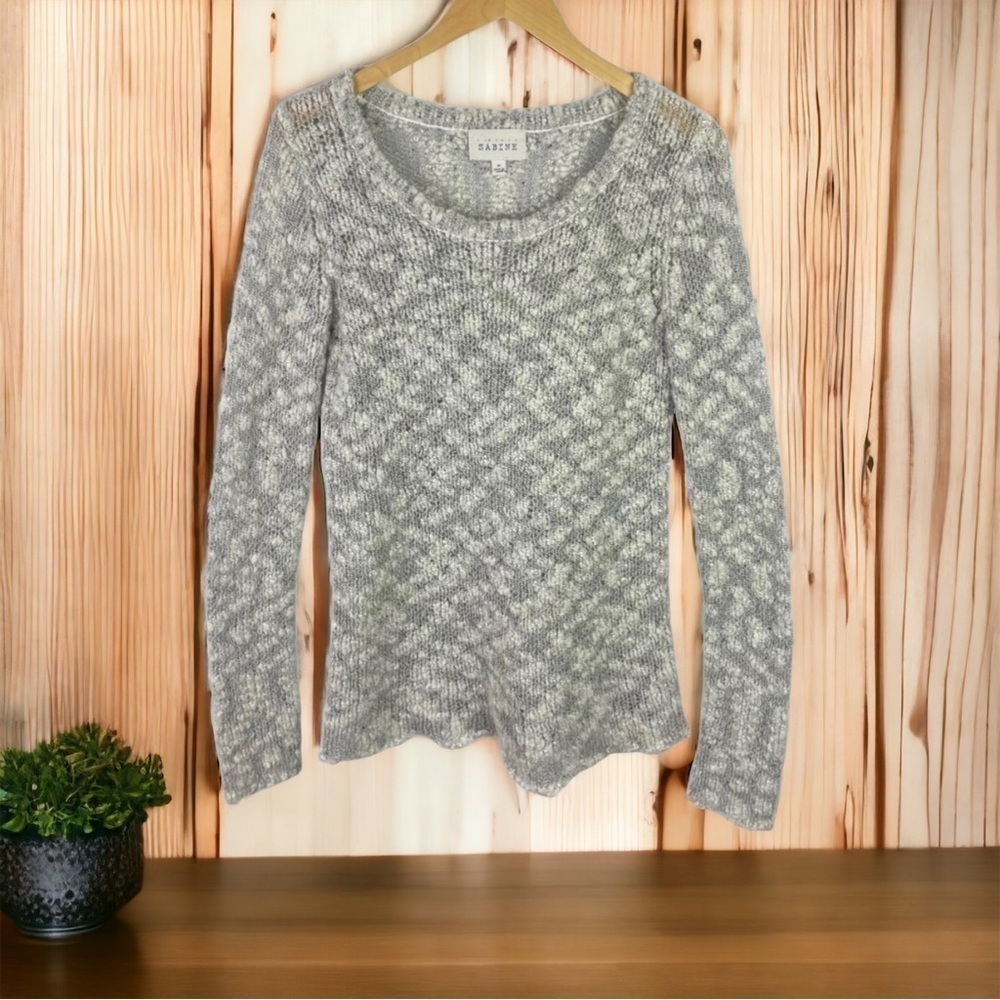 SABINE Wool Blend Long Sleeve Pullover Sweater Gray White Size Medium